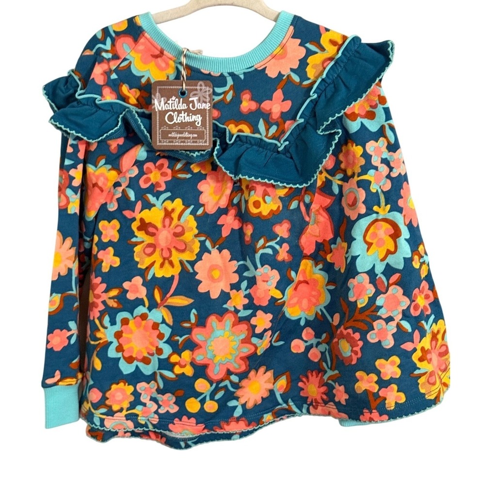 Matilda‎ Jane Clothing Girls Floral Ruffle Long Sleeve Sweatshirt Top Size 4